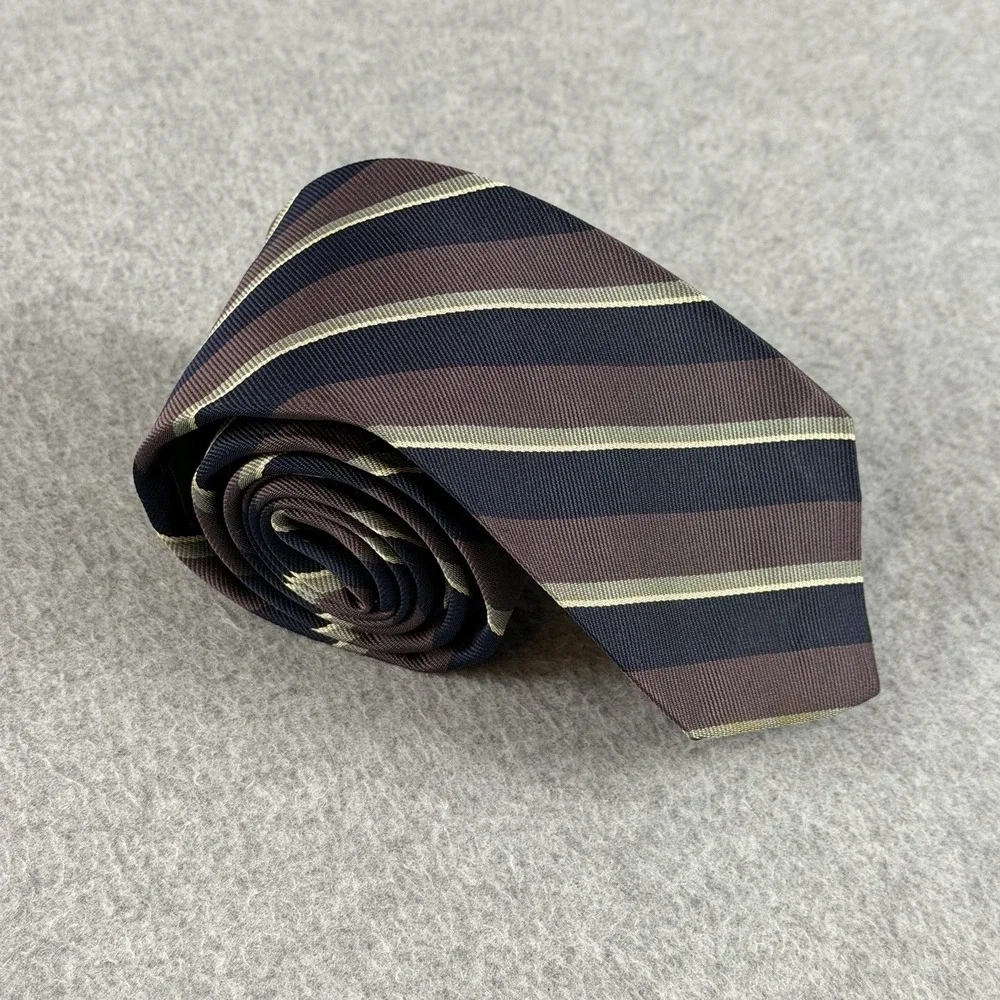 Vintage Club Room Navy Burgundy Gold Stripe Silk Neck Tie Classic USA 56x3